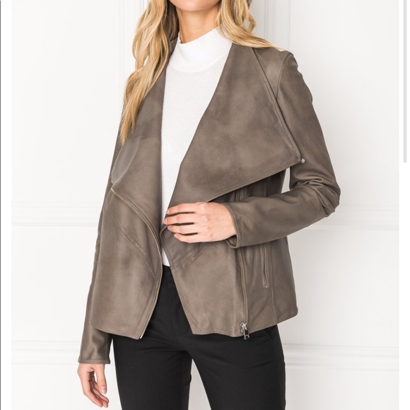 MIRA Grey Cascade Collar Leather Jacket NWT - Picture 1 of 3